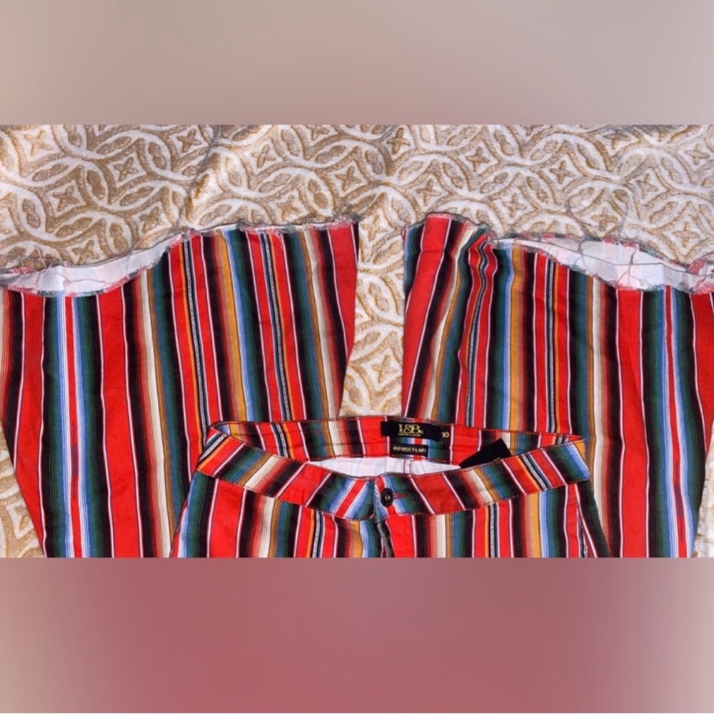 Retro Jeans LUCKY BLESSED HIGH RISE FLARE Serape Stripe Red Black Blue Size 10 - Picture 6 of 10